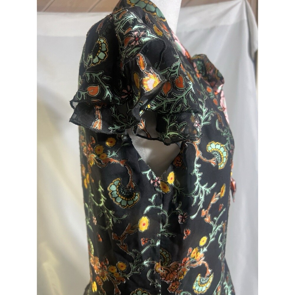 Alice + Olivia Dress Woman's Moore Tiered Layered Black Floral Vinelands Size 2 - Picture 11 of 13